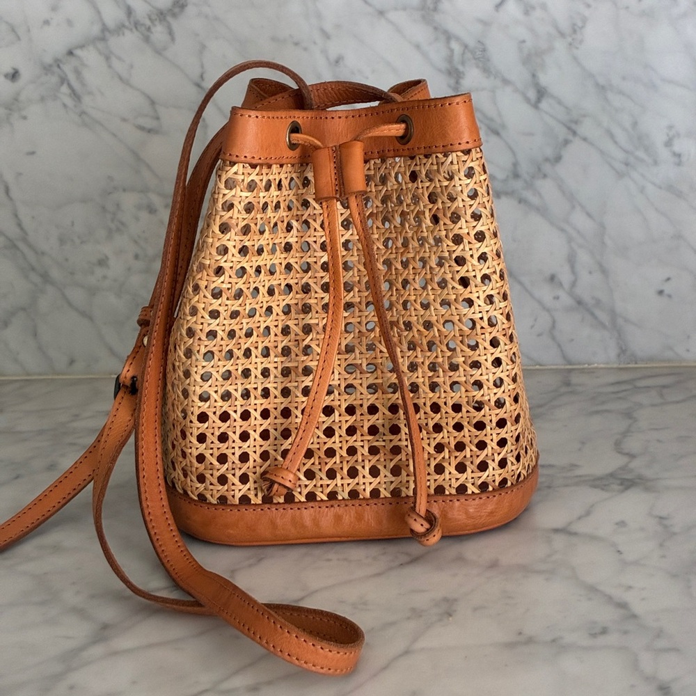 Woven Rattan Leather Benna Bucket Bag by Bembien - Picture 9 of 10